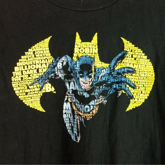 DC Comics Batman T-Shirt Mens Large Black Word Mosaic Bat Symbol Graphic Tee - Picture 2 of 5